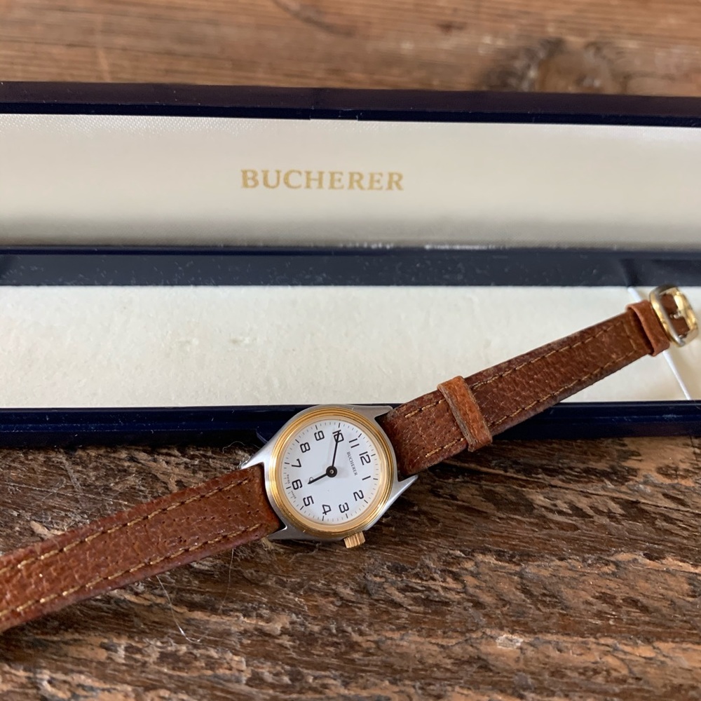 Vintage Bucherer women’s watch brown leather strap